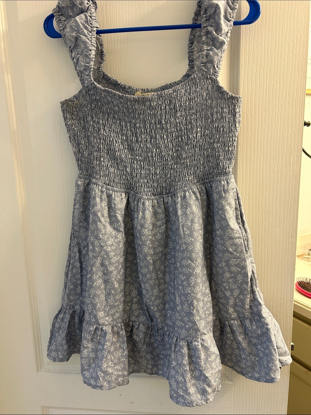 Girls Blue Floral Smocked Sundress